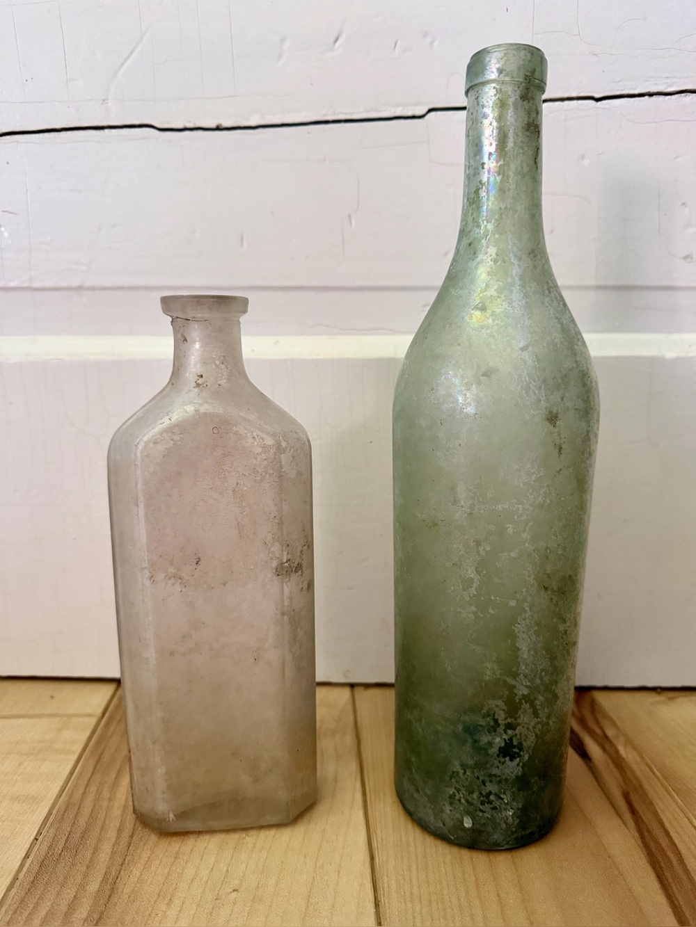 2 Vintage irridescent bottles